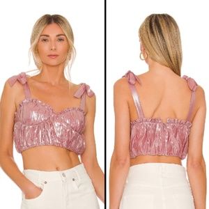 MAJORELLE Carola Bustier Top Iridescent Pink Tie Straps Size Small